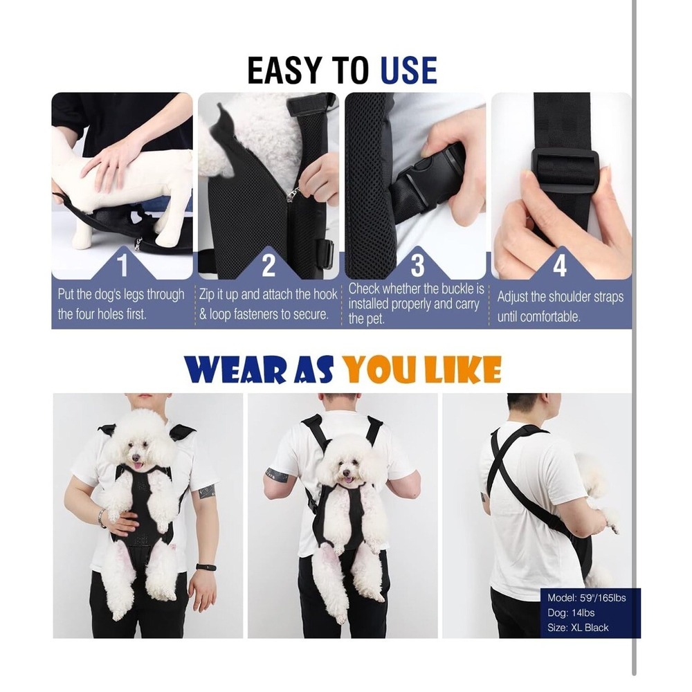 Pawaboo Pet Carrier Backpack, Adjustable Pet Front/Back Dog Bag, Hiking Colorful - Picture 3 of 9